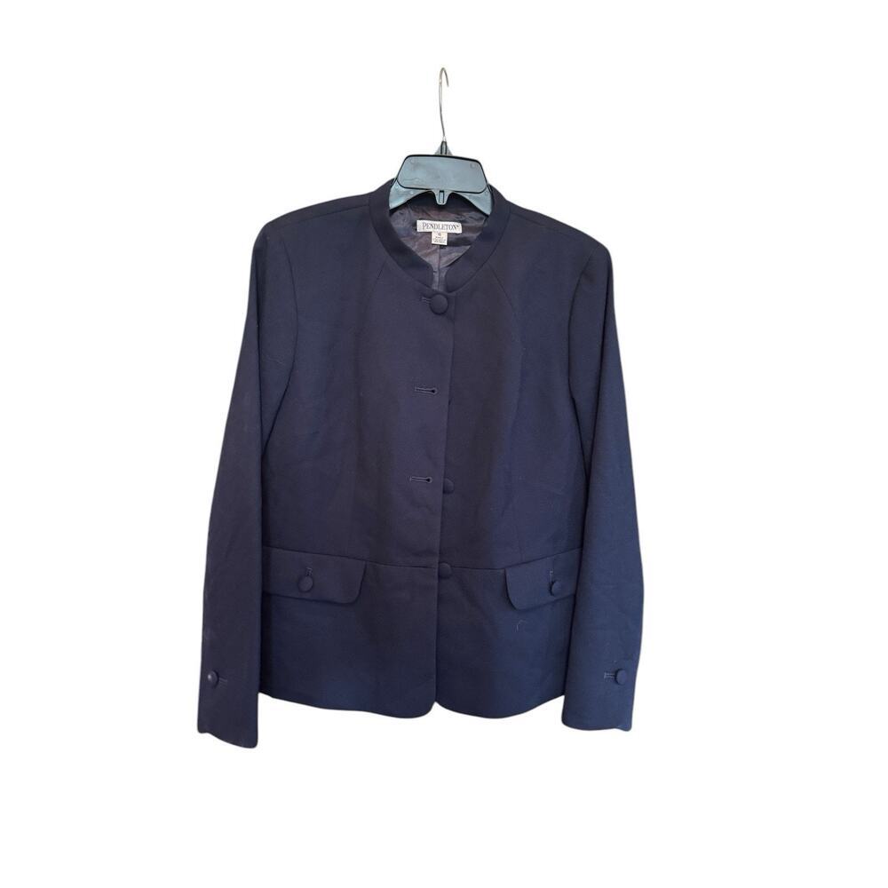 Pendleton 100% Virgin Wool Jacket/Blazer SZ 16 Navy Mandarin collar Old Money